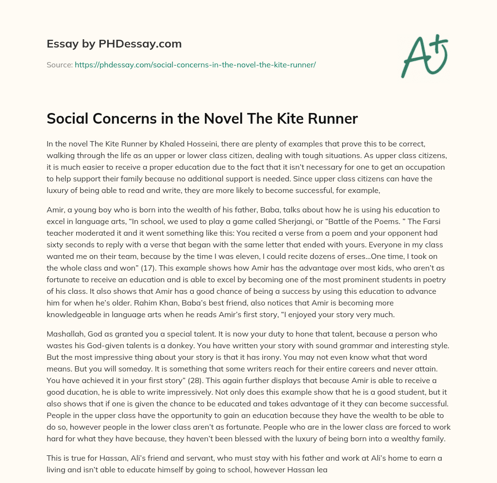 Social Concerns in the Novel The Kite Runner essay