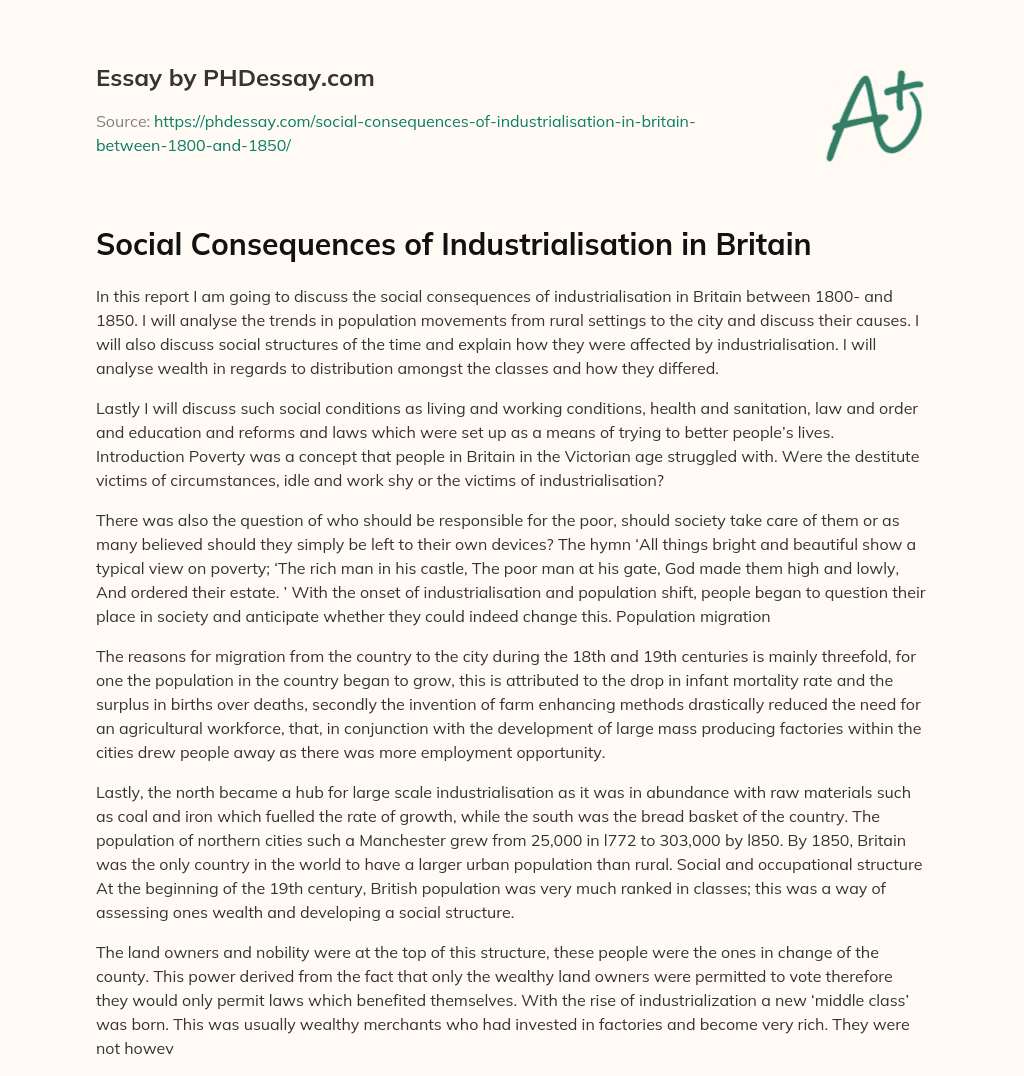 Social Consequences of Industrialisation in Britain essay