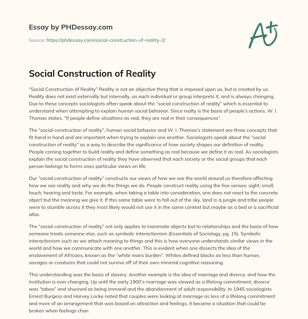 Social Construction of Reality essay