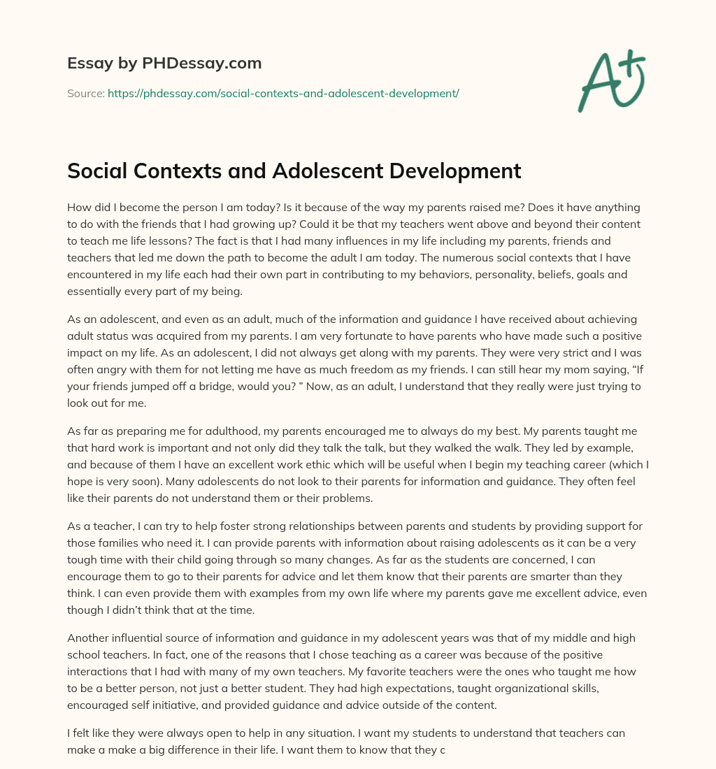 Social Contexts and Adolescent Development essay