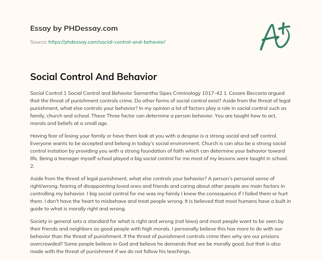 Social Control And Behavior essay