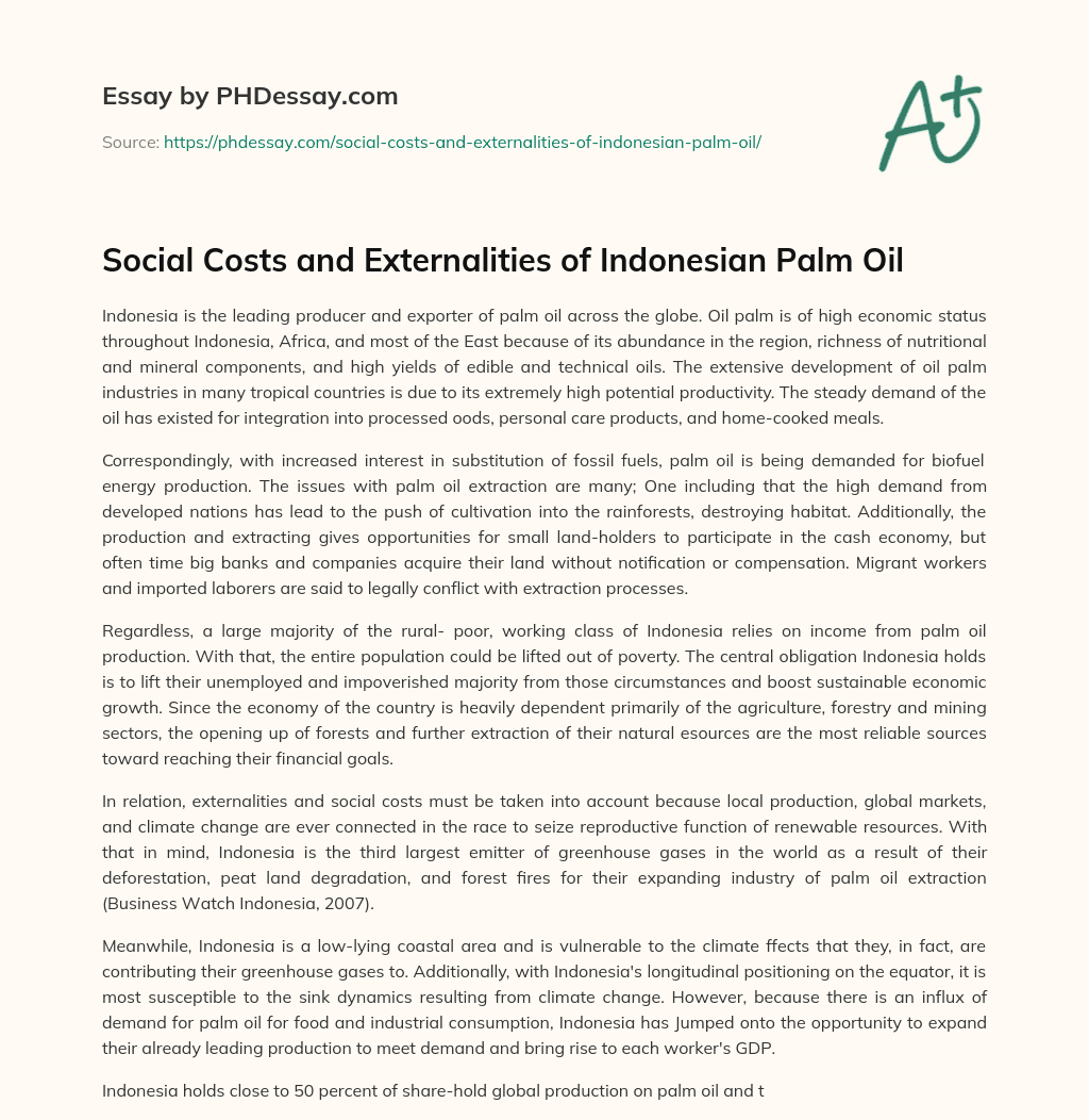 Social Costs and Externalities of Indonesian Palm Oil essay