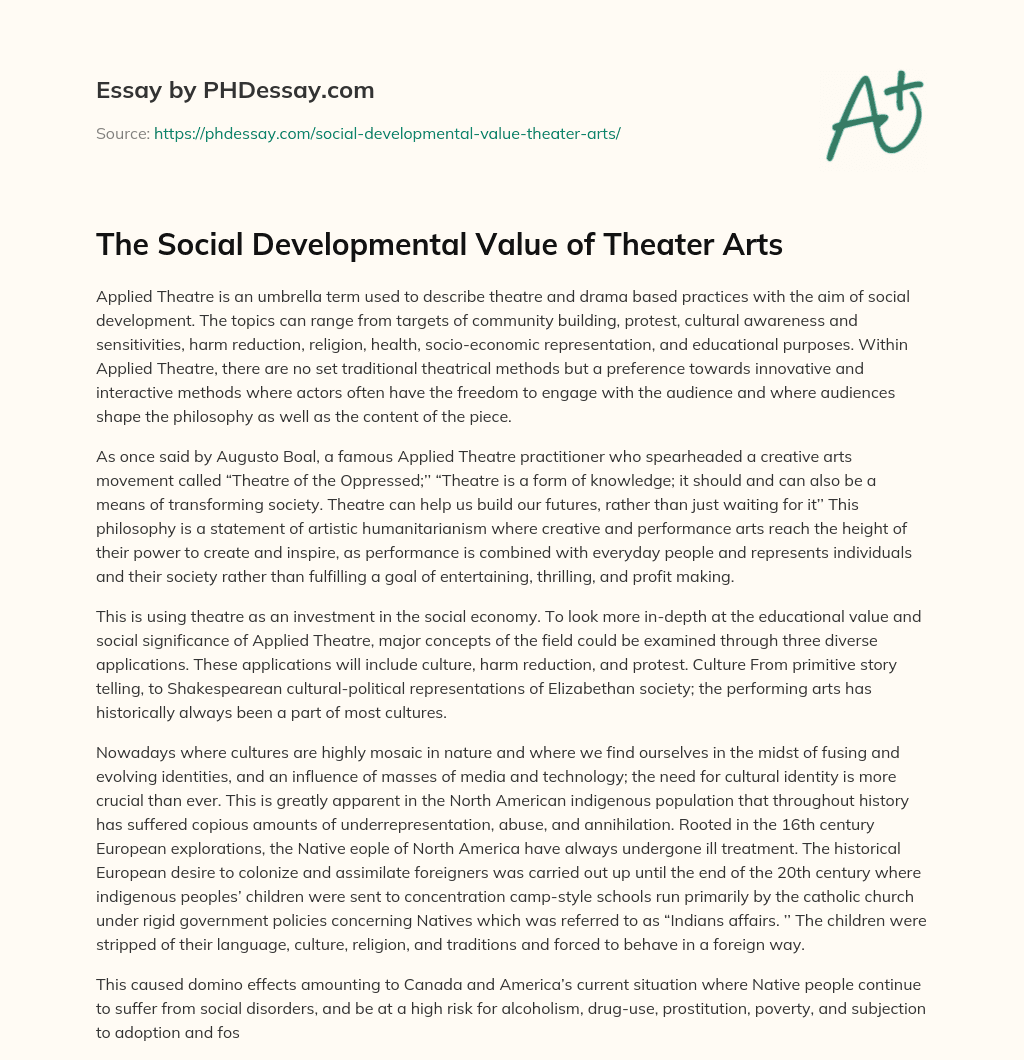 The Social Developmental Value of Theater Arts essay