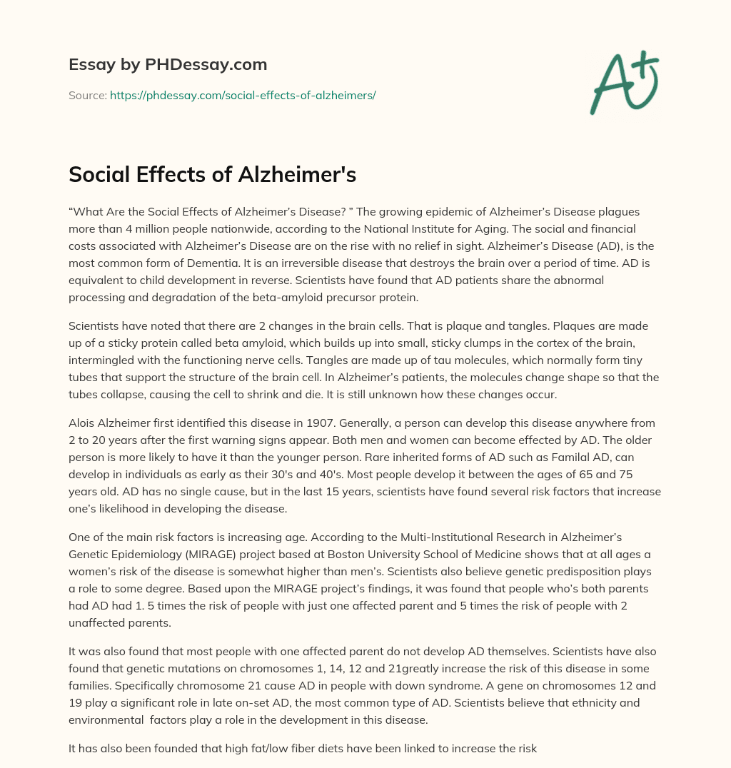 Social Effects of Alzheimer’s essay