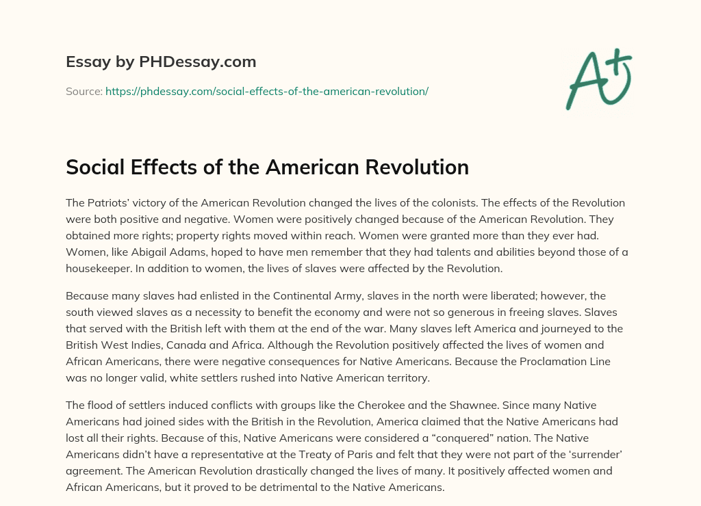 Social Effects of the American Revolution essay