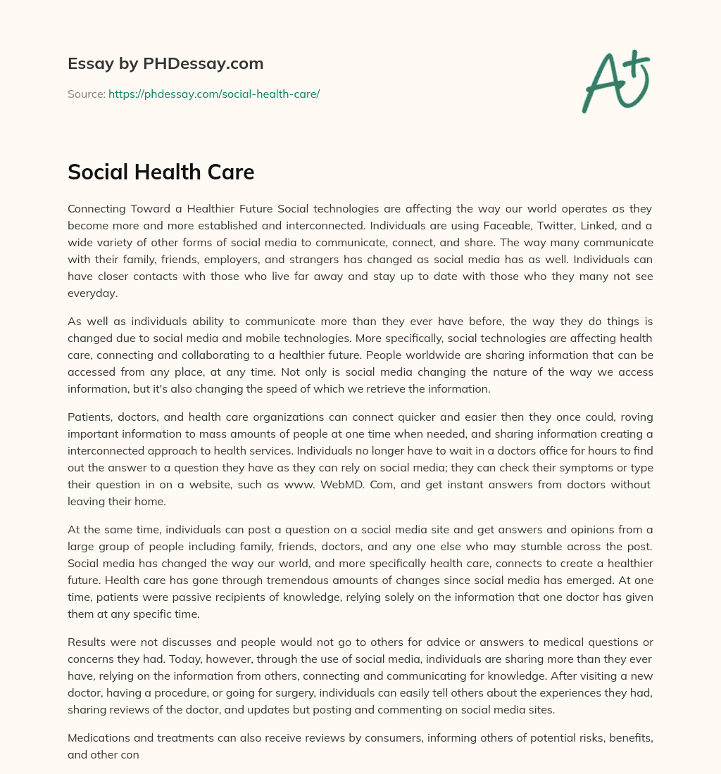 Social Health Care essay