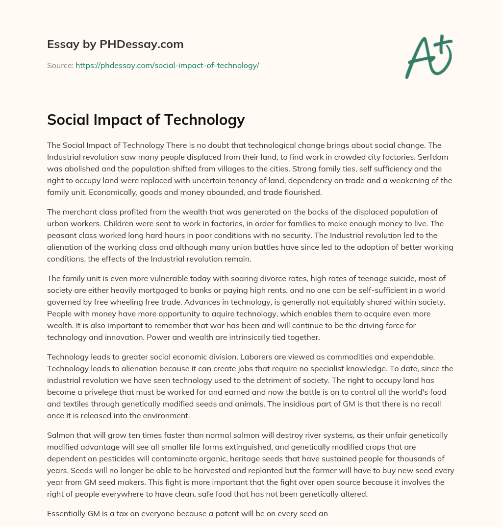 Social Impact of Technology essay