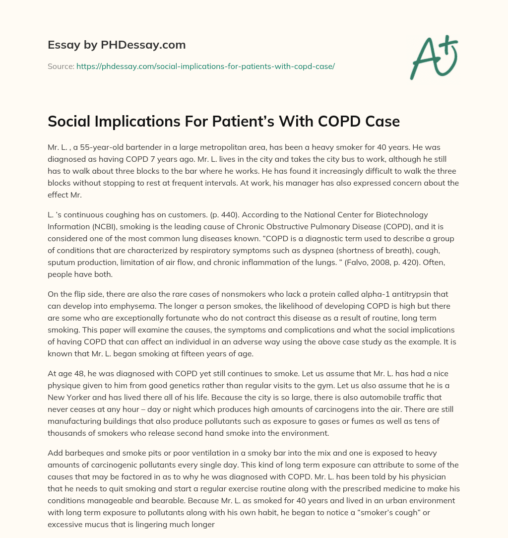 Social Implications For Patient’s With COPD Case essay