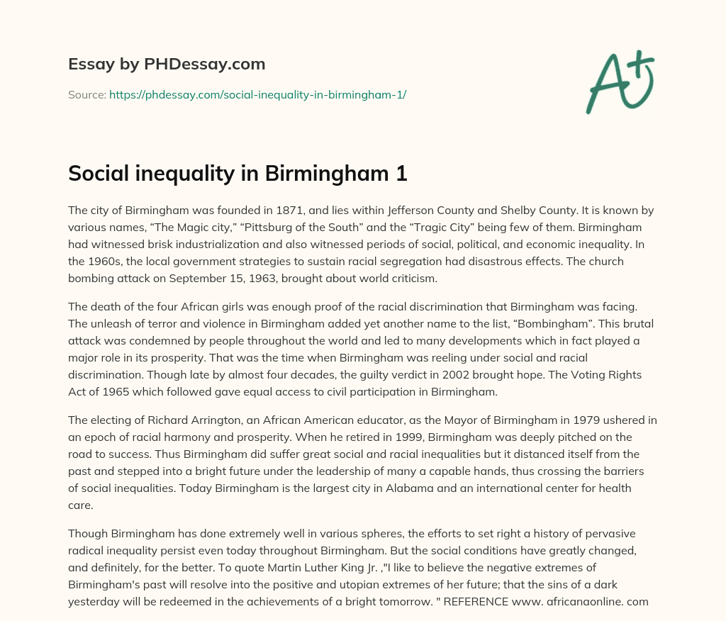 Social inequality in Birmingham 1 essay