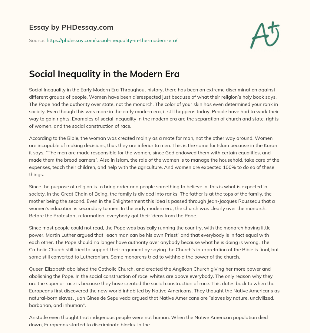 Social Inequality in the Modern Era essay
