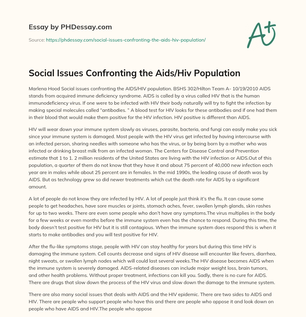 Social Issues Confronting the Aids/Hiv Population essay