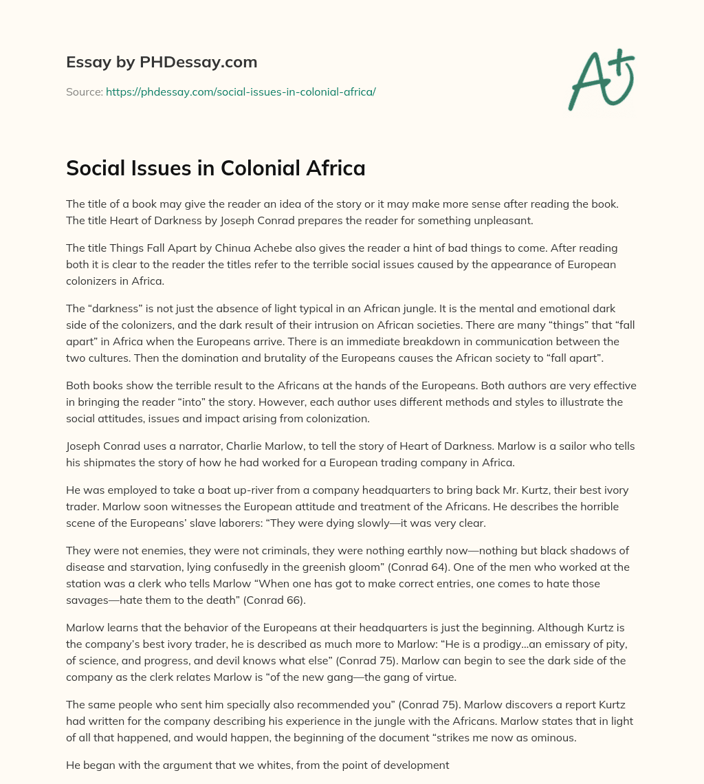 Social Issues in Colonial Africa essay