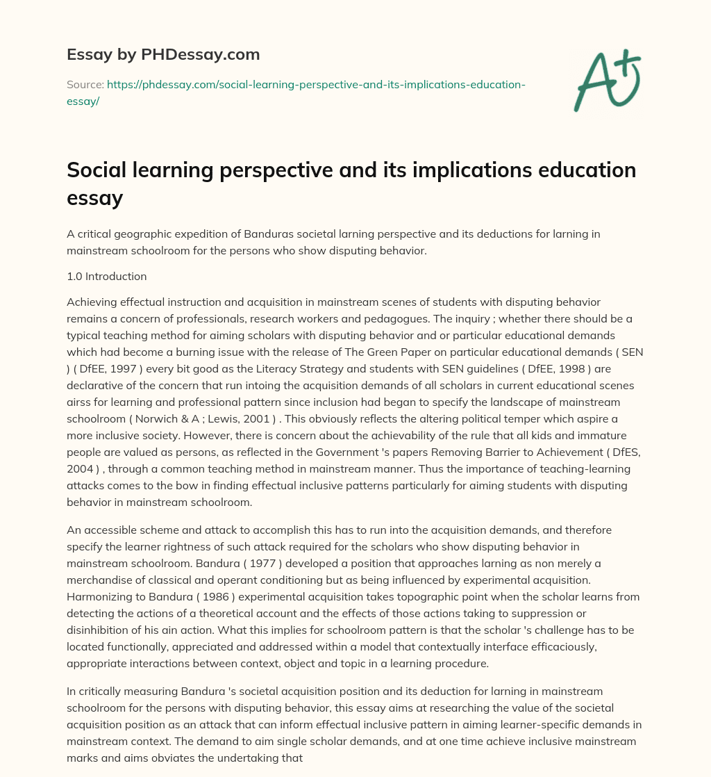 Social learning perspective and its implications education essay essay