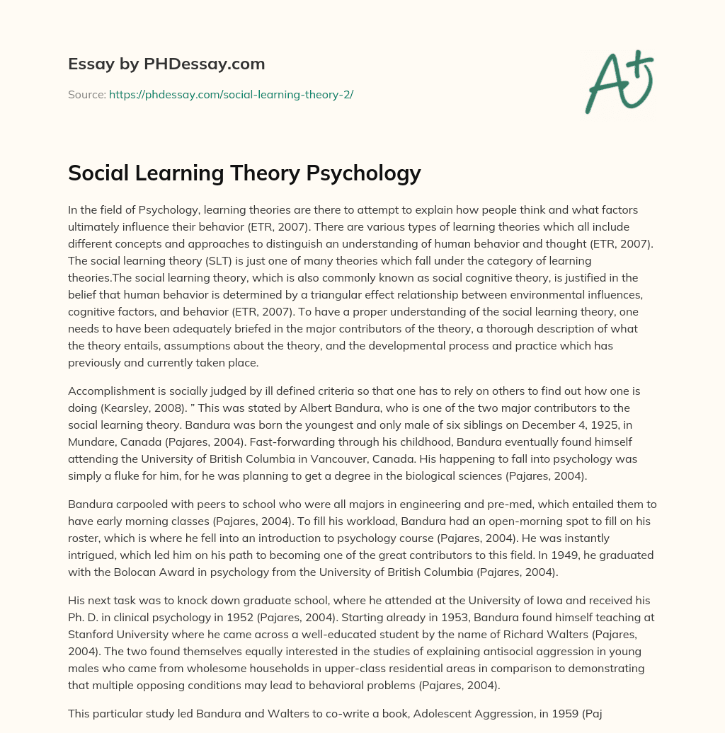 Social Learning Theory Psychology essay
