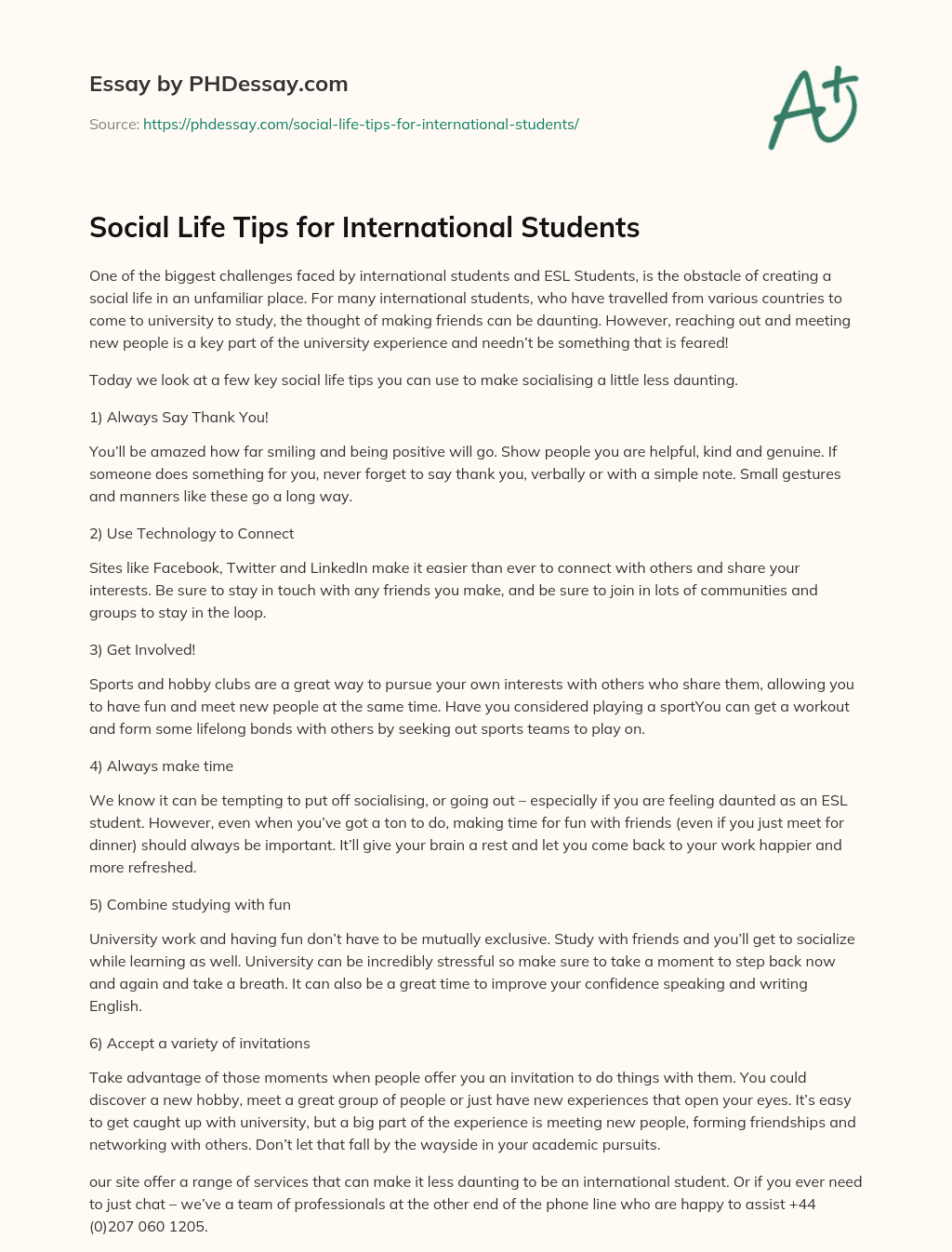 Social Life Tips for International Students essay