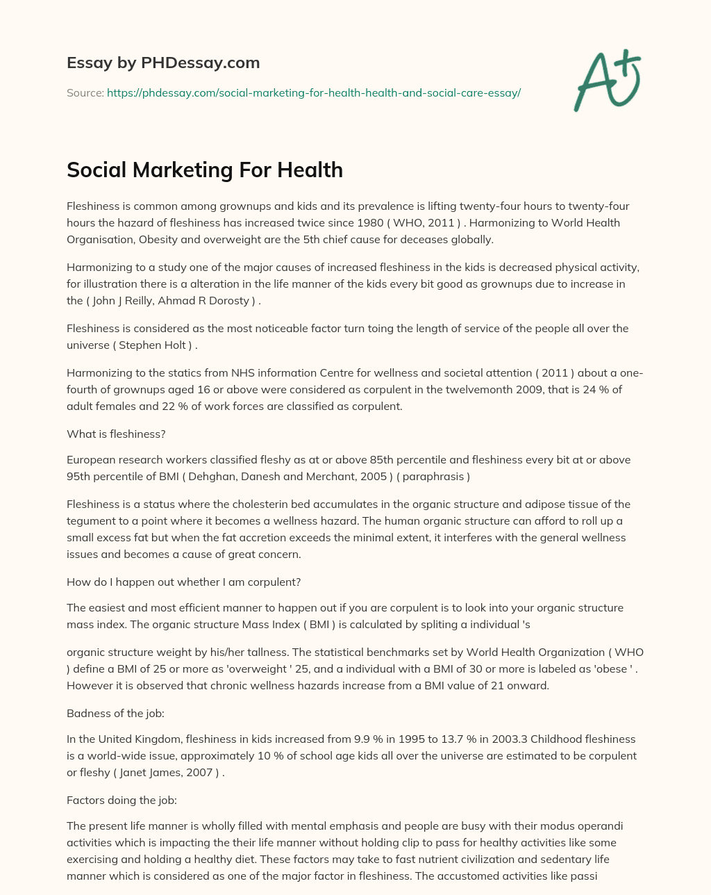 Social Marketing For Health essay