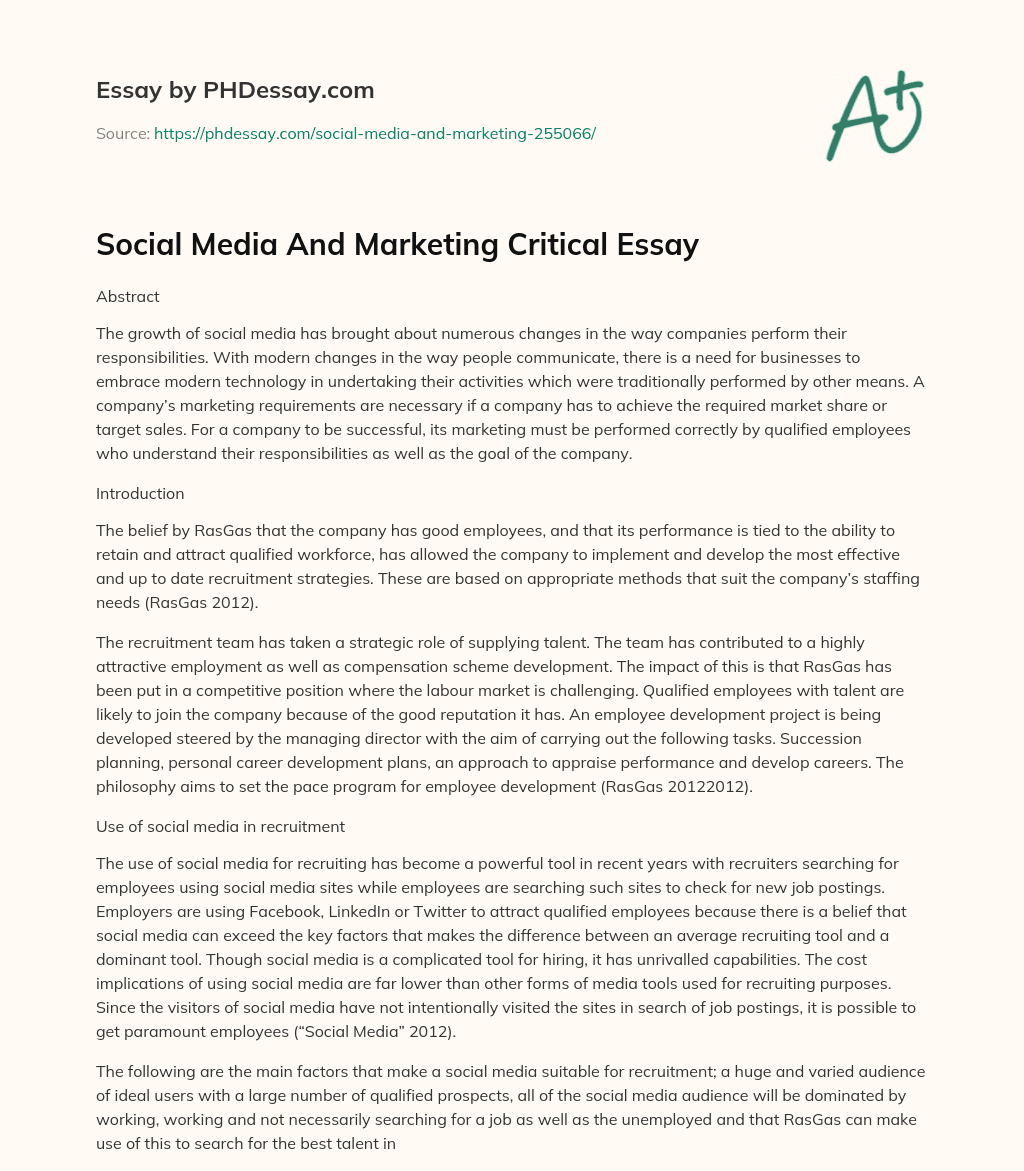 Social Media And Marketing Critical Essay essay