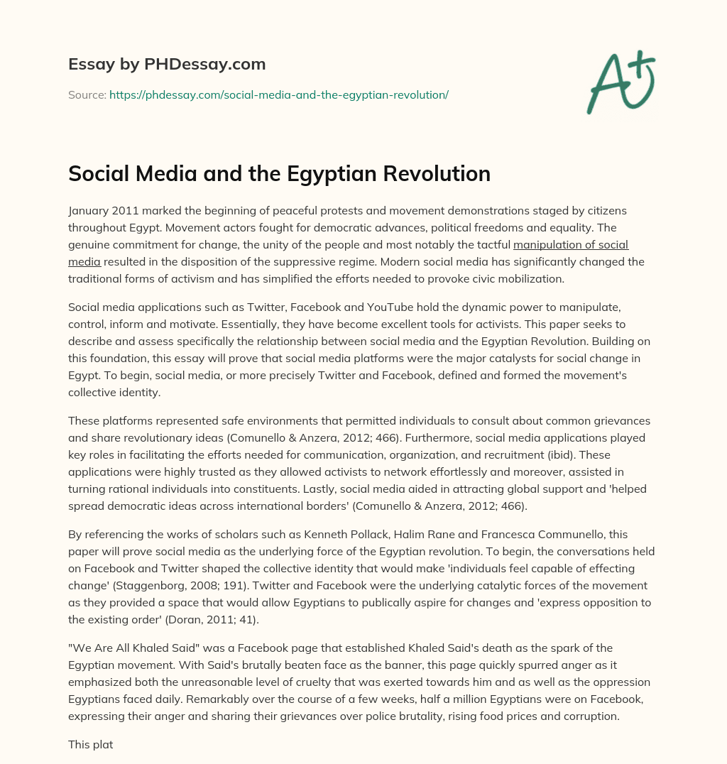Social Media and the Egyptian Revolution essay