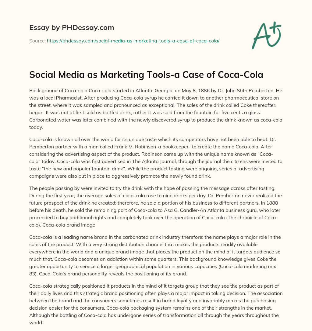 Social Media as Marketing Tools-a Case of Coca-Cola essay