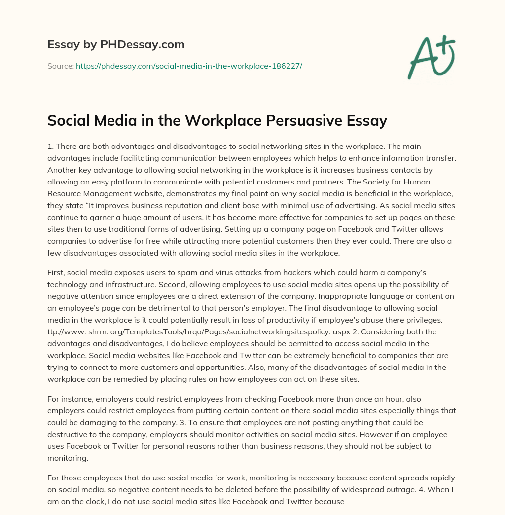 social media should be blocked at workplace essay