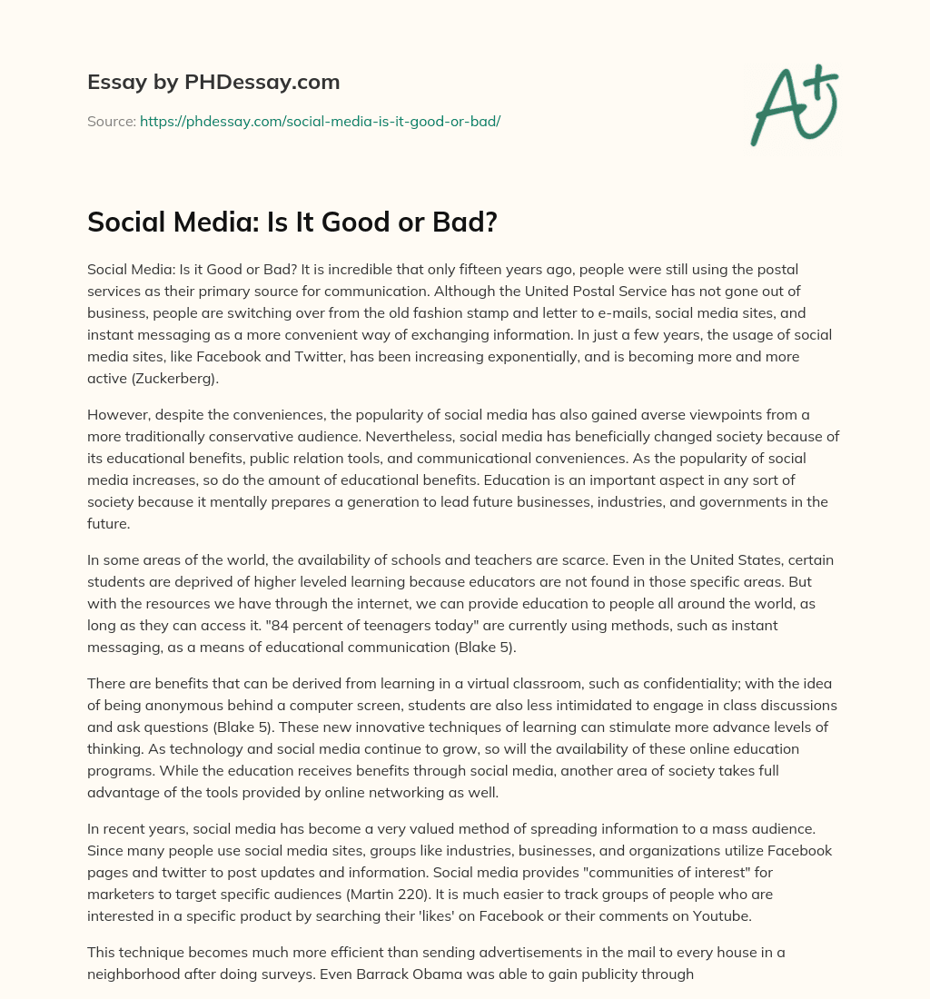 Social Media: Is It Good or Bad? essay