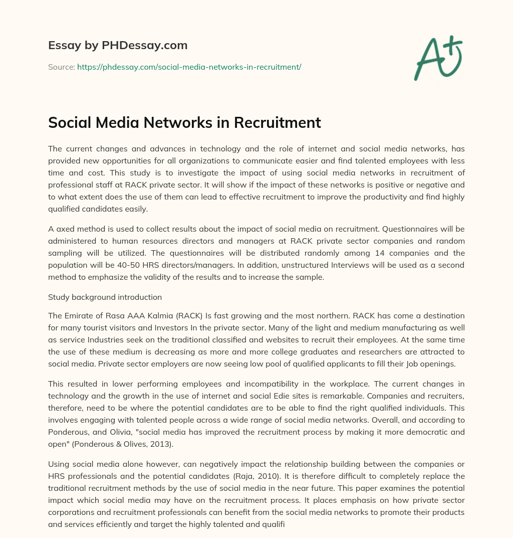 Social Media Networks in Recruitment essay