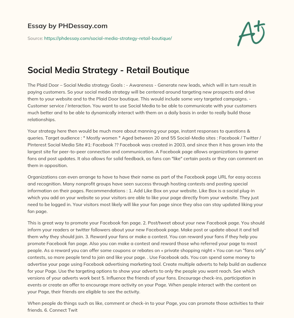 Social Media Strategy – Retail Boutique essay