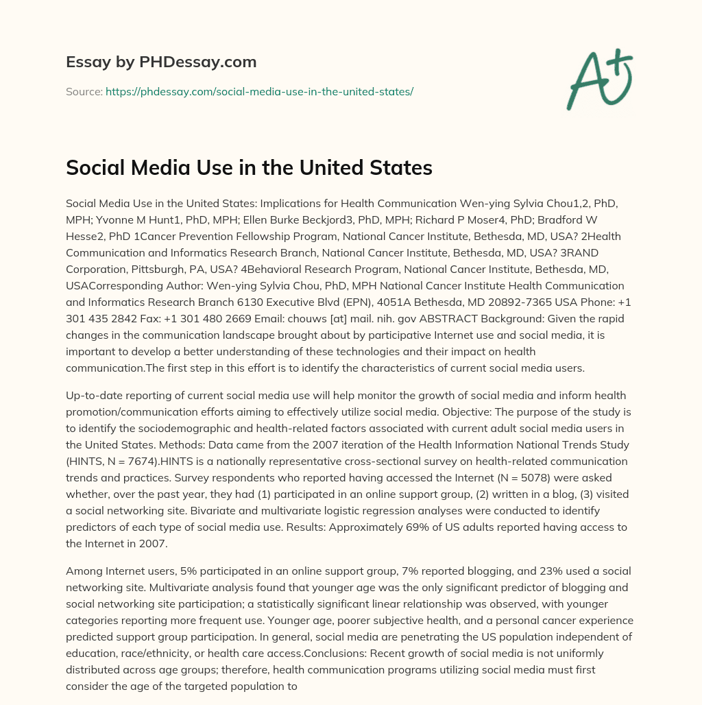 Social Media Use in the United States essay