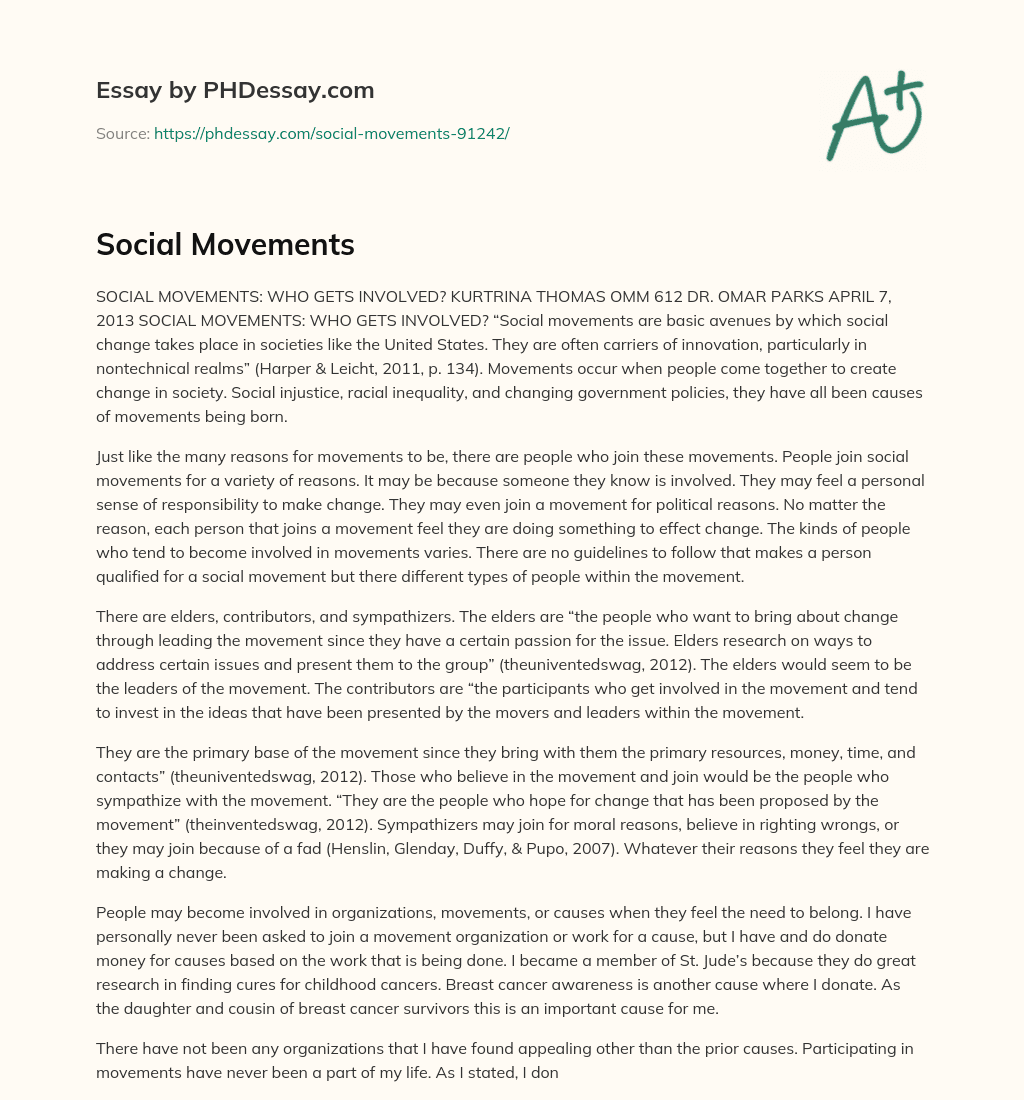 Social Movements essay