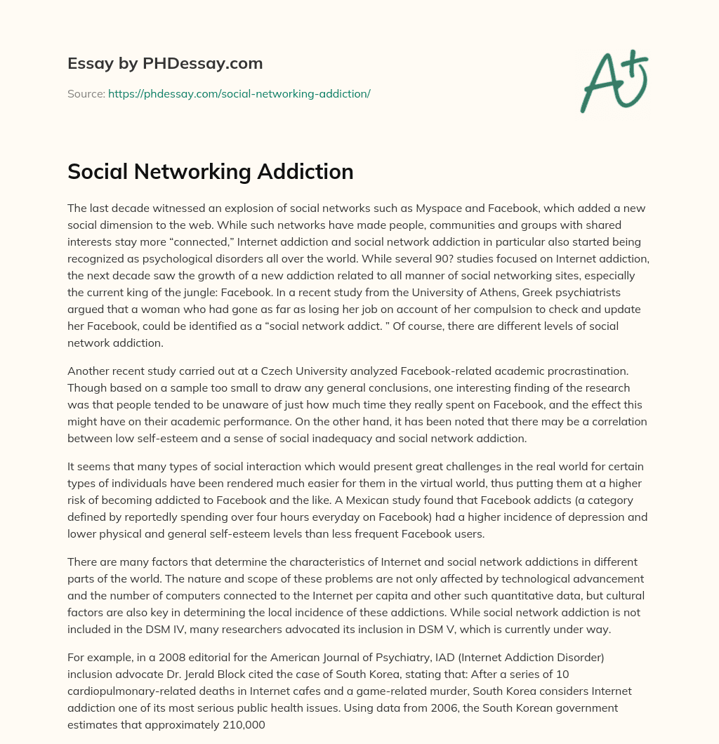 Social Networking Addiction essay