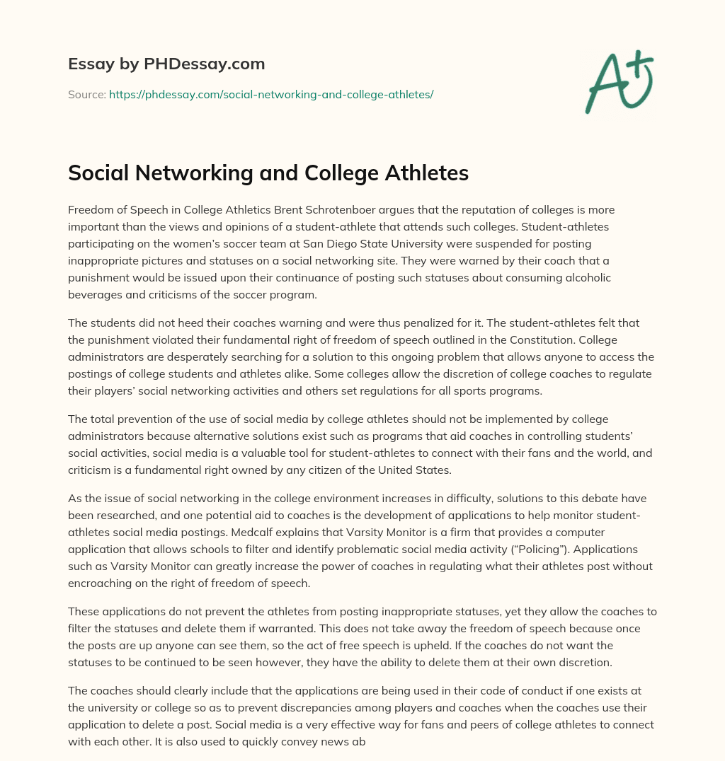 Social Networking and College Athletes essay