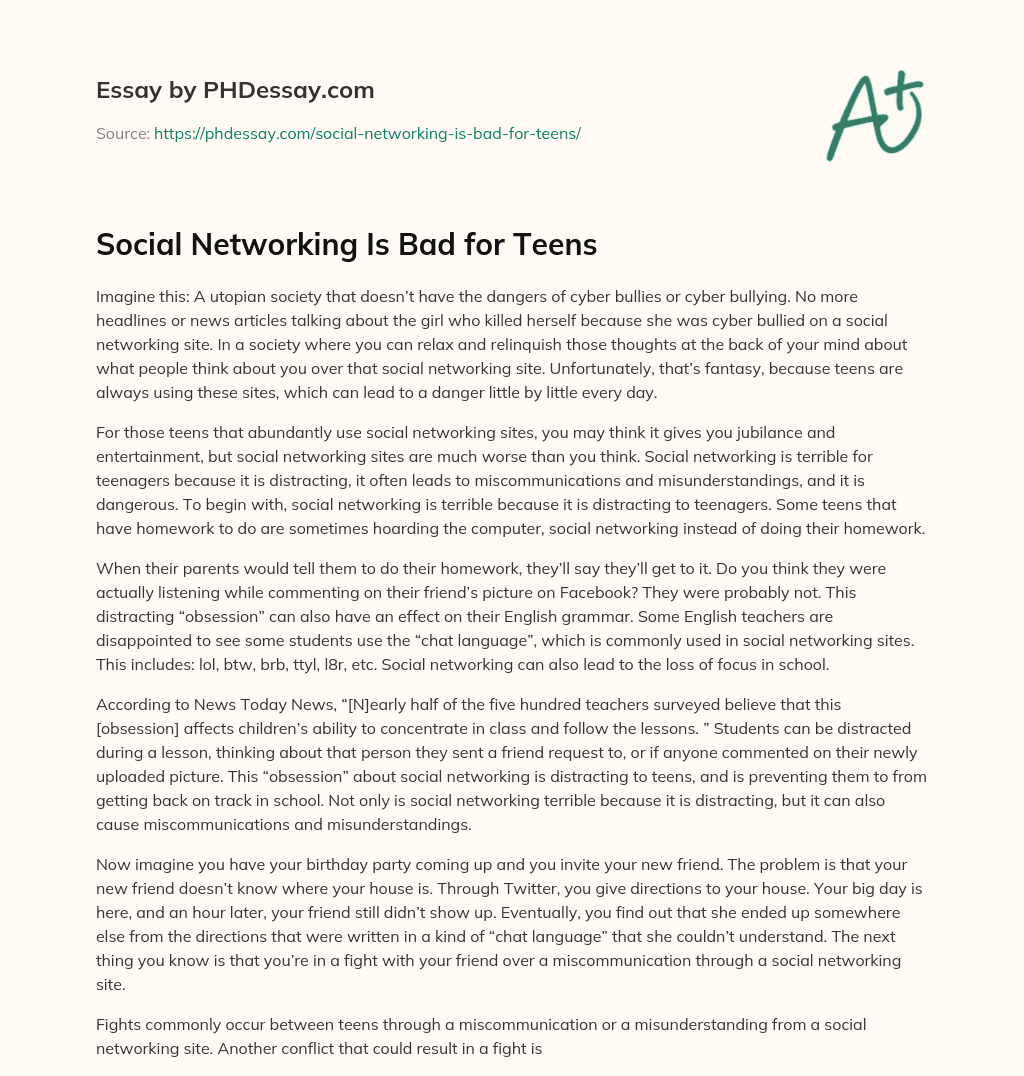 Social Networking Is Bad for Teens