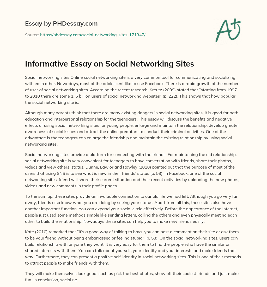 Informative Essay on Social Networking Sites essay