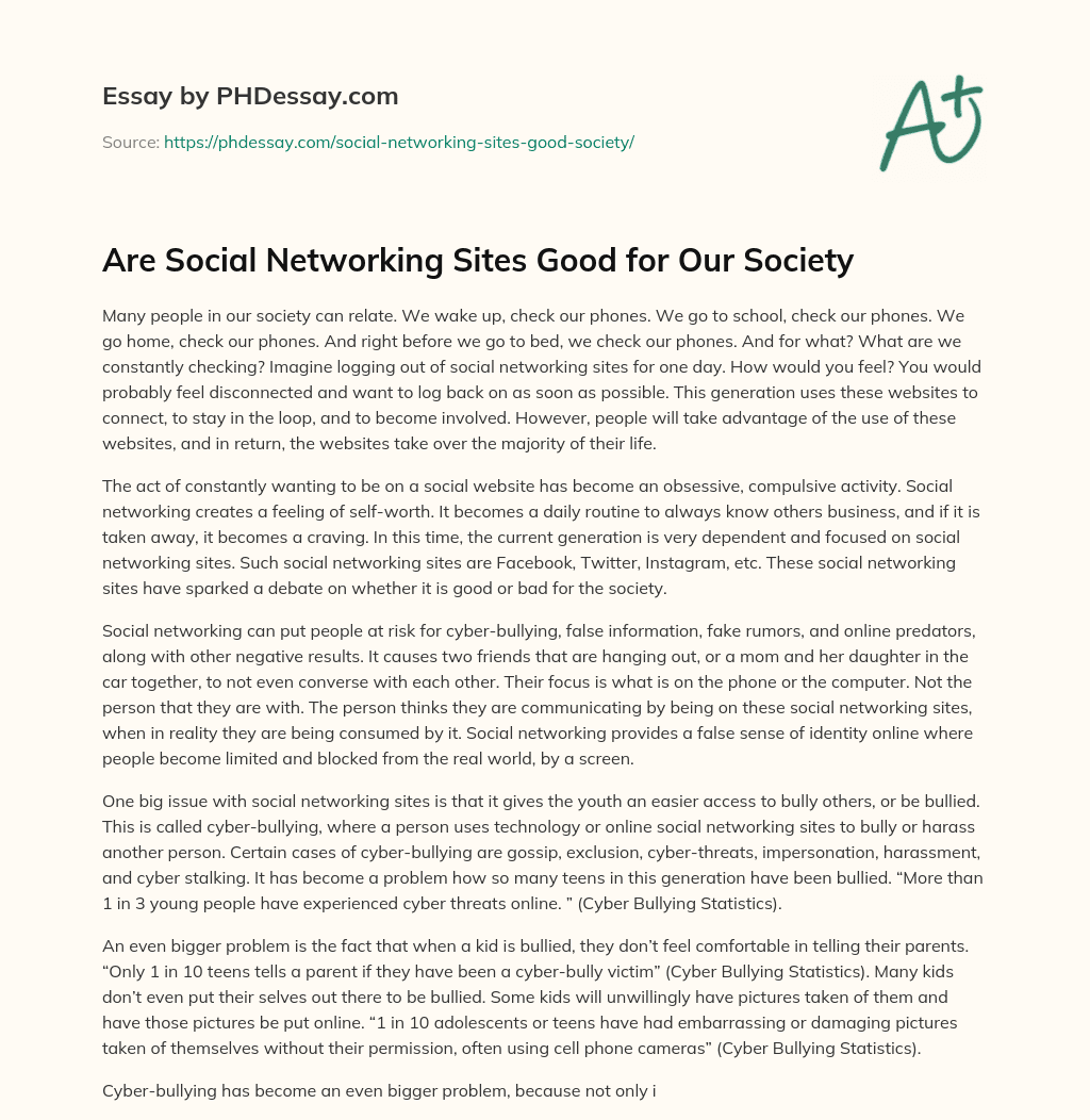 Are Social Networking Sites Good for Our Society essay