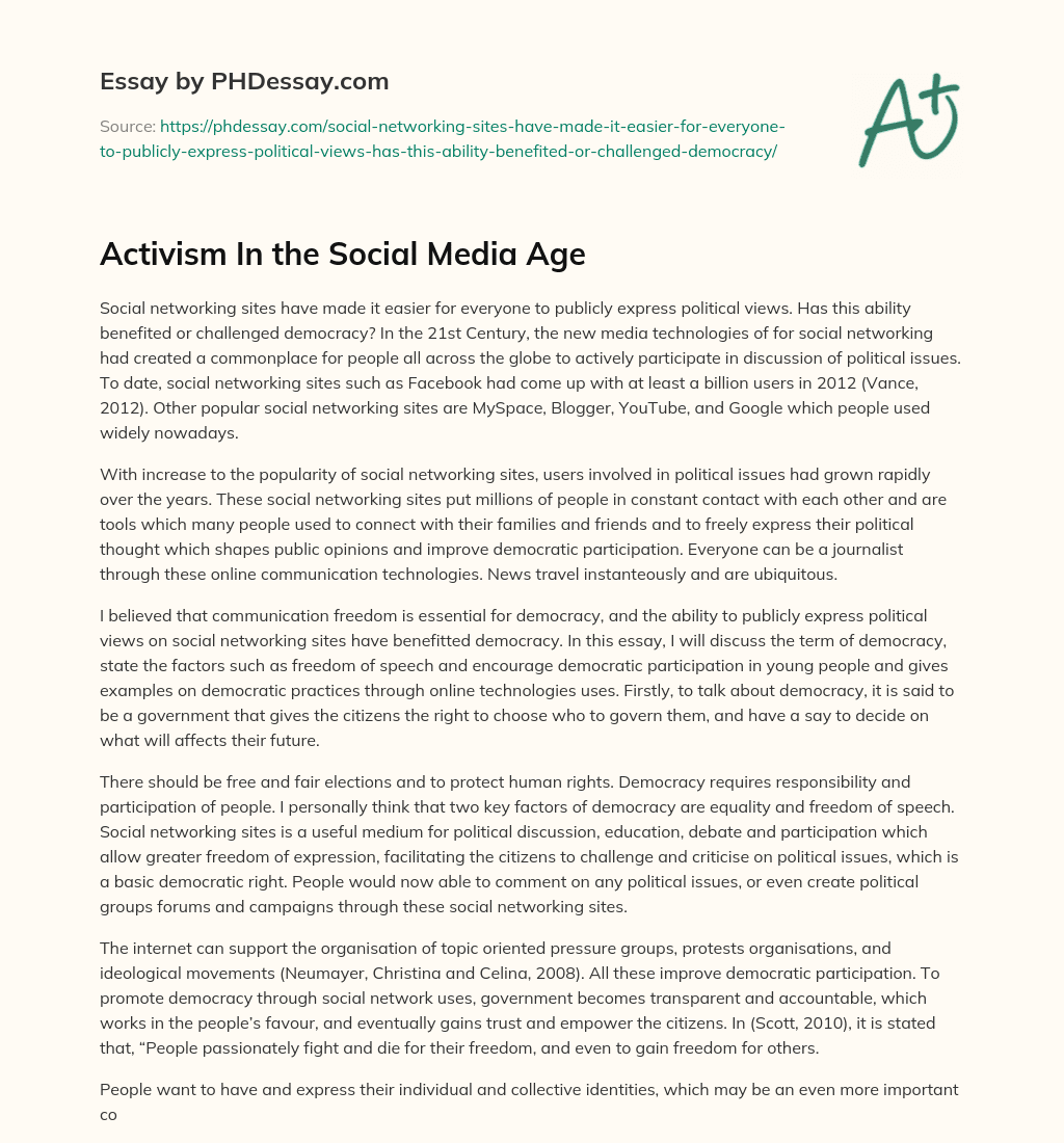 Activism In the Social Media Age essay