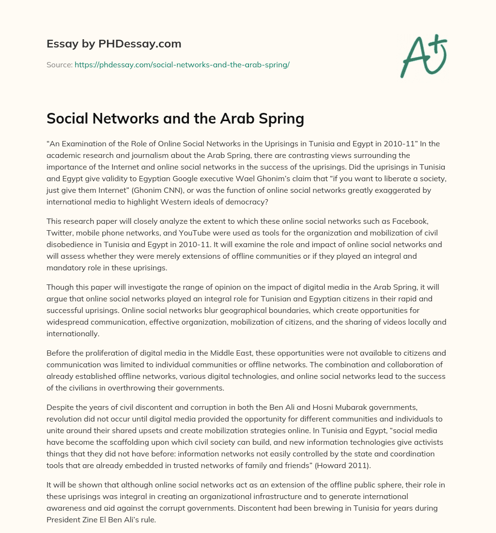 Social Networks and the Arab Spring essay