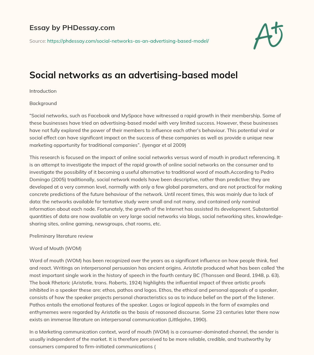 Social networks as an advertising-based model essay