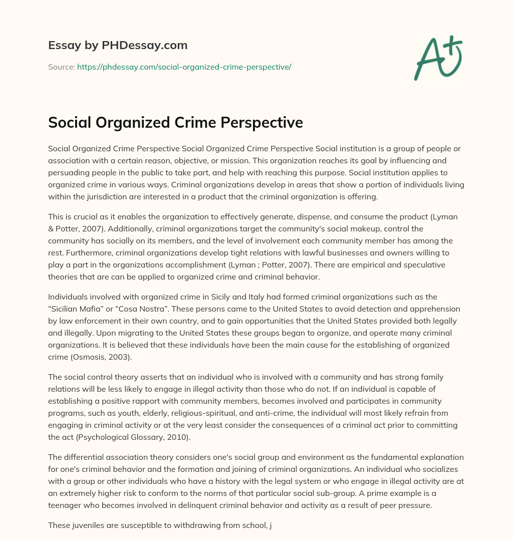 Social Organized Crime Perspective essay