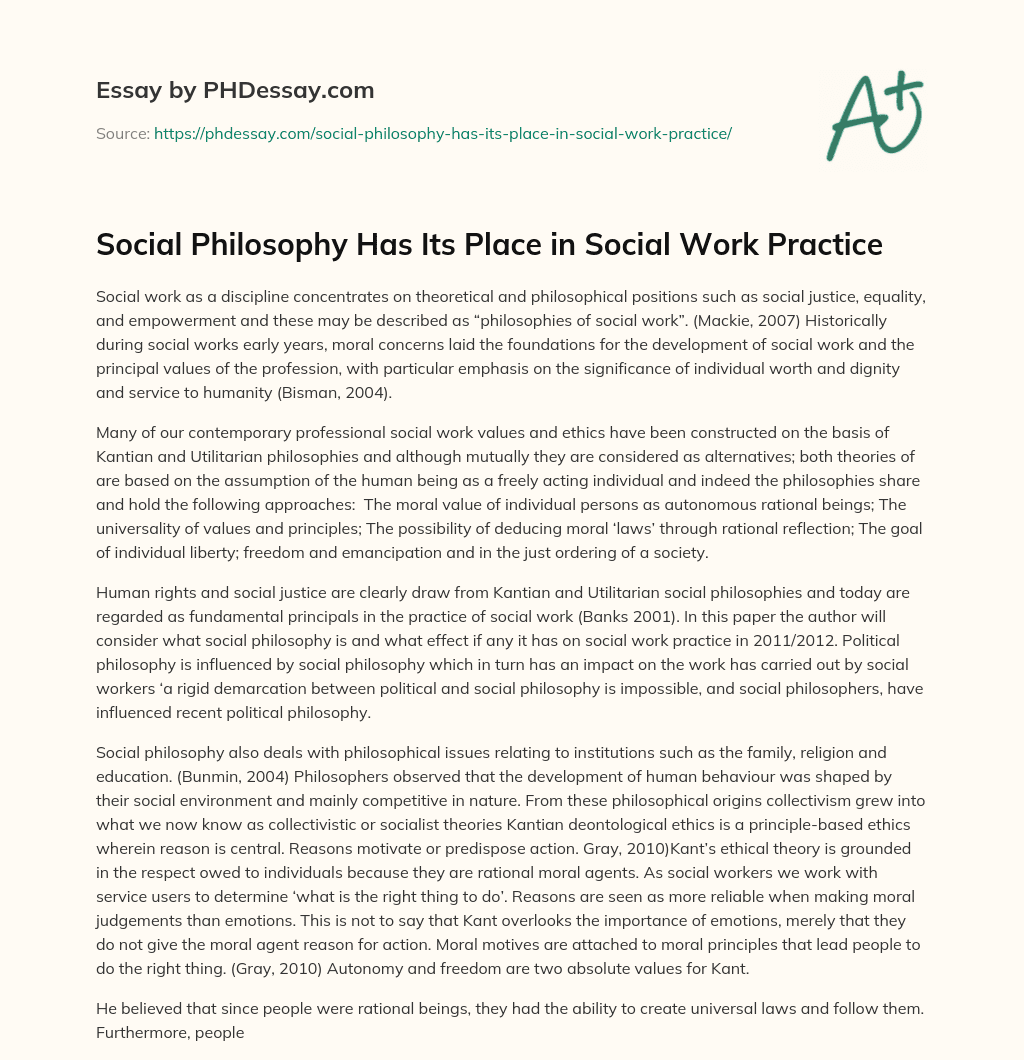 philosophy of social work essay
