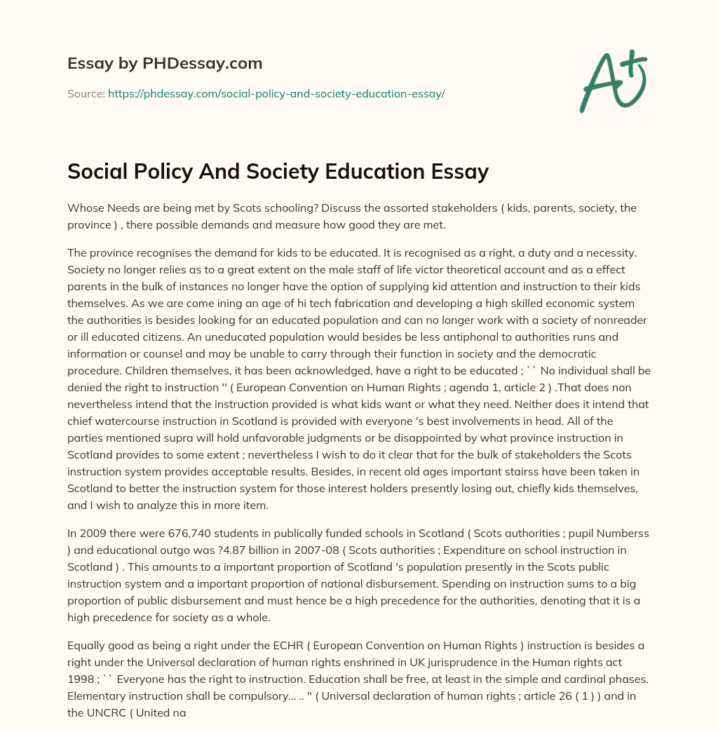 Social Policy And Society Education Essay essay