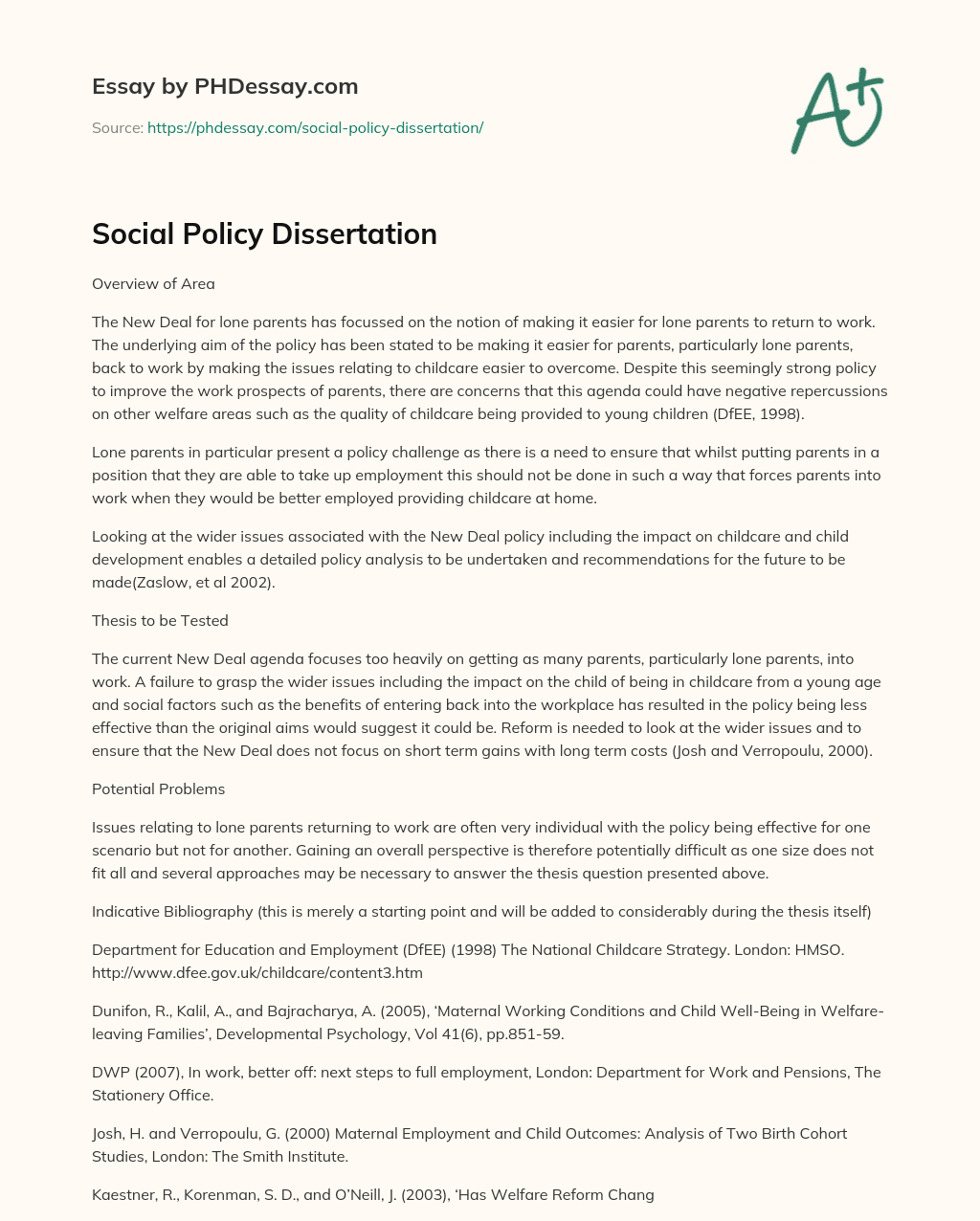 Social Policy Dissertation essay