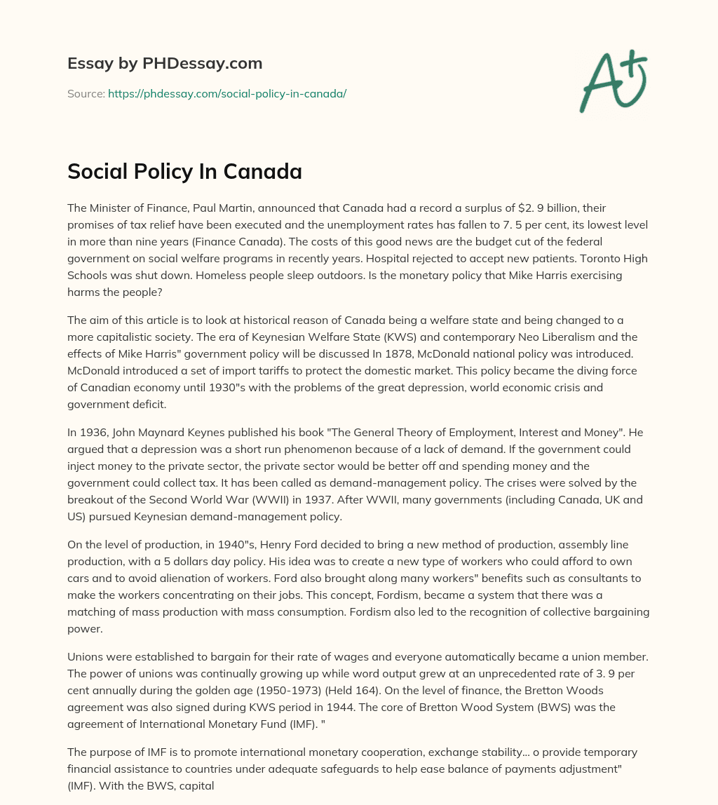 Social Policy In Canada essay