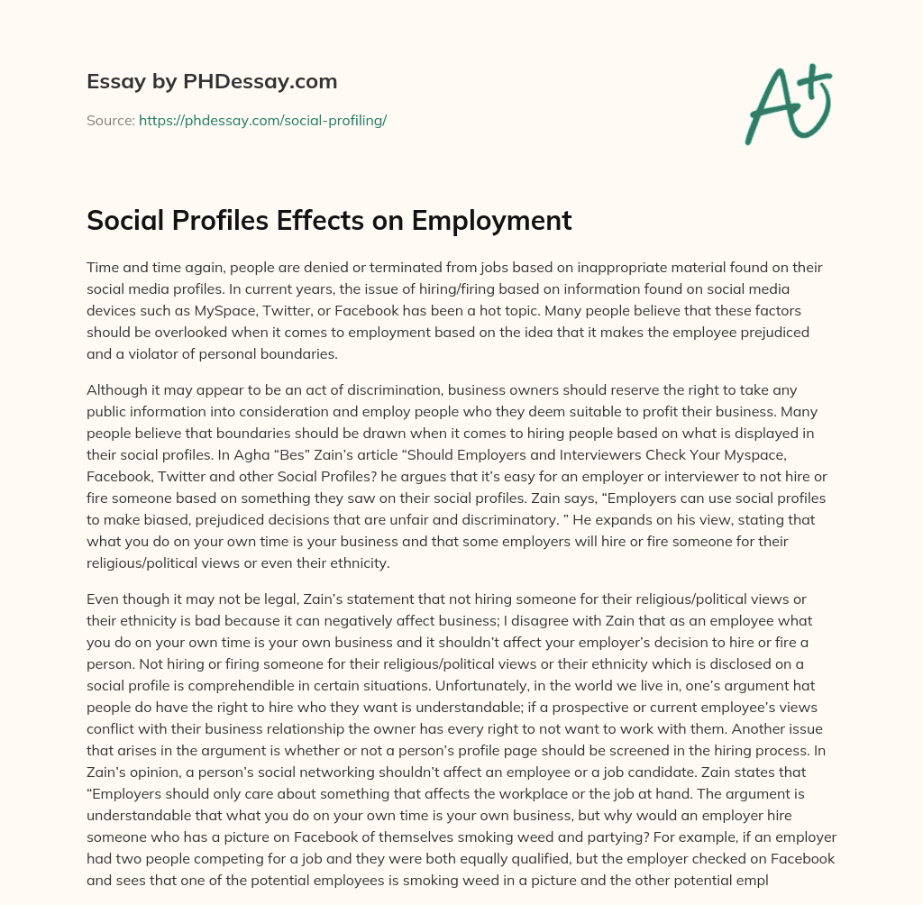 Social Profiles Effects on Employment essay