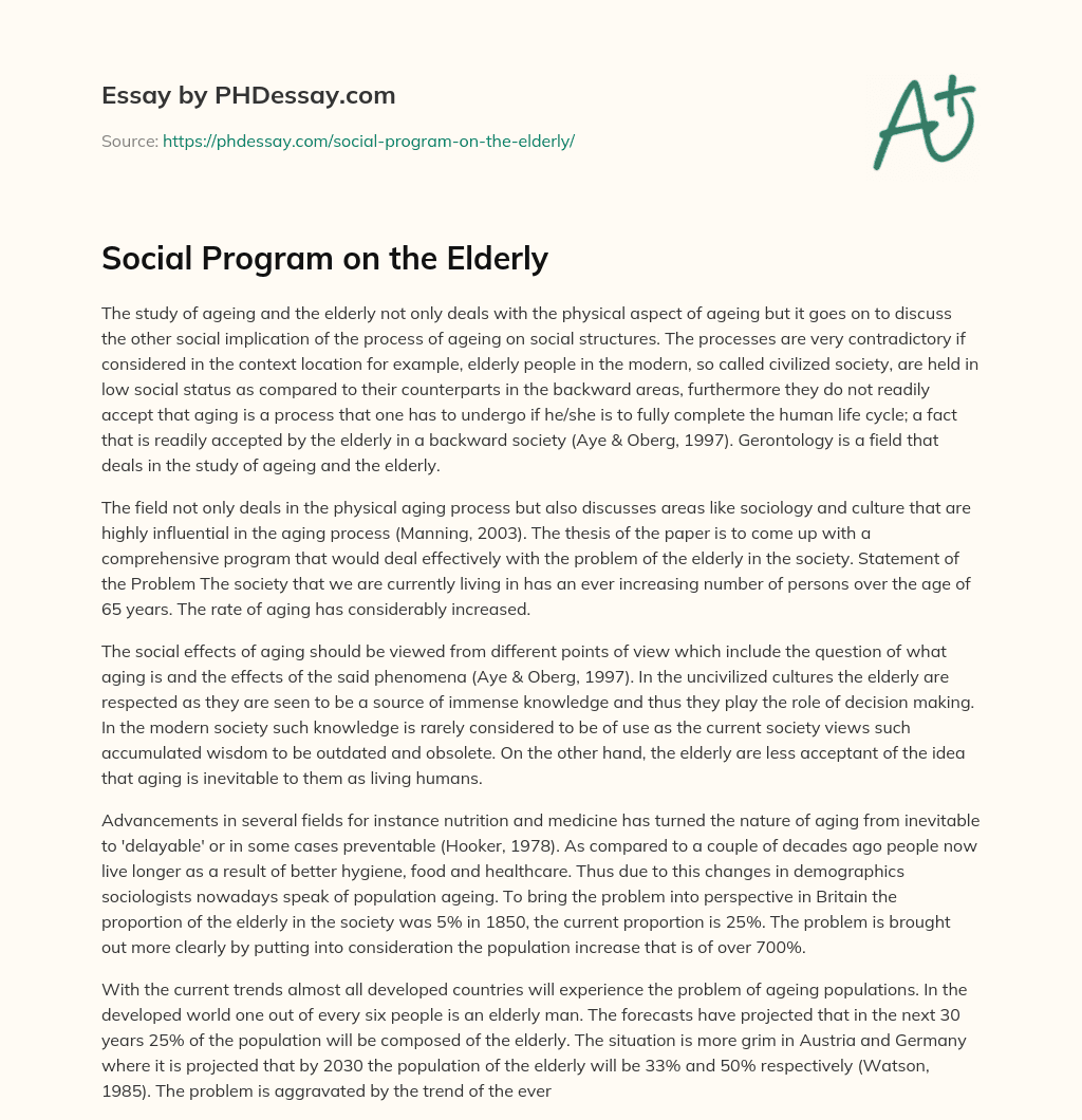 Social Program on the Elderly essay