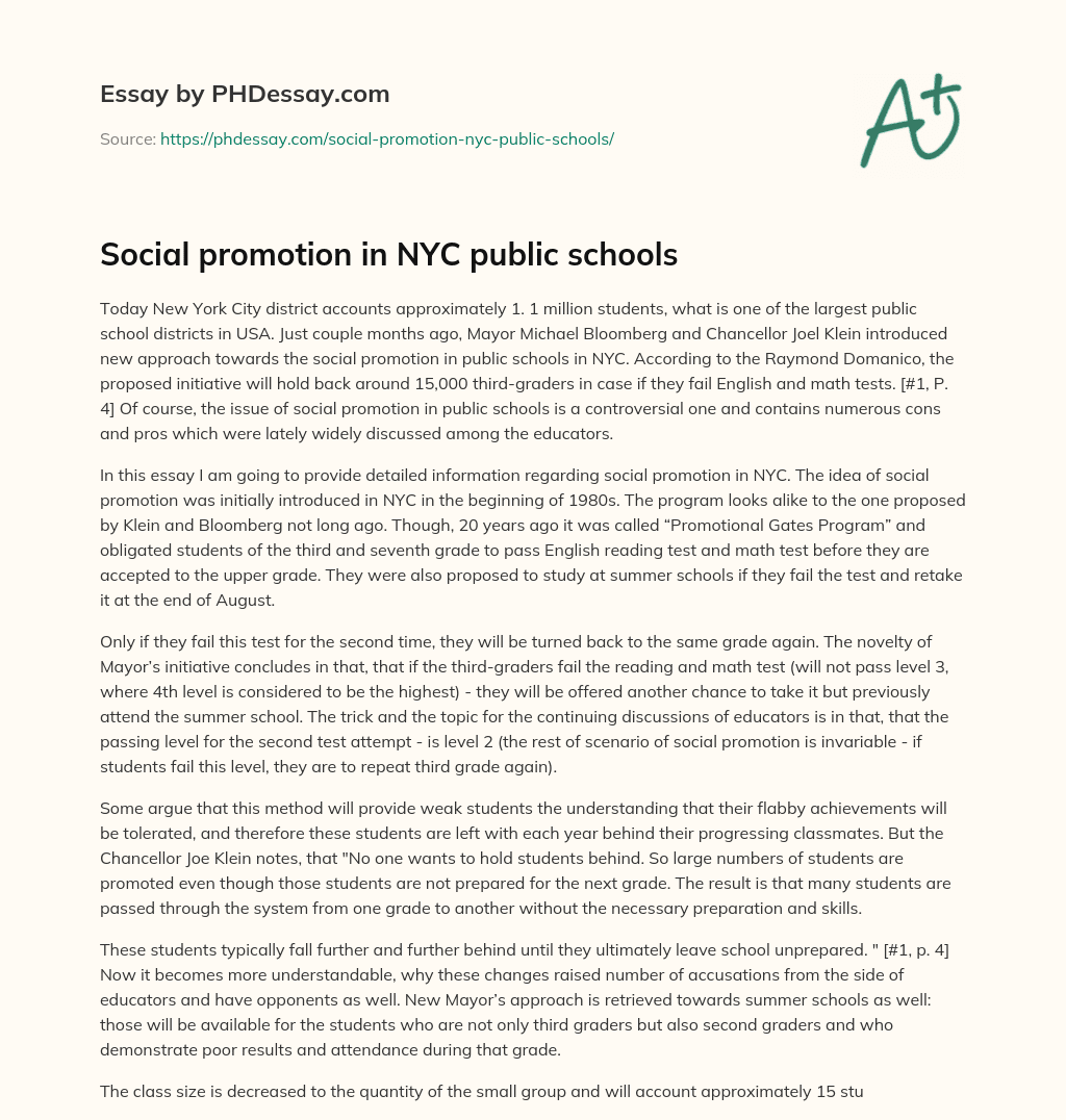 Social promotion in NYC public schools essay