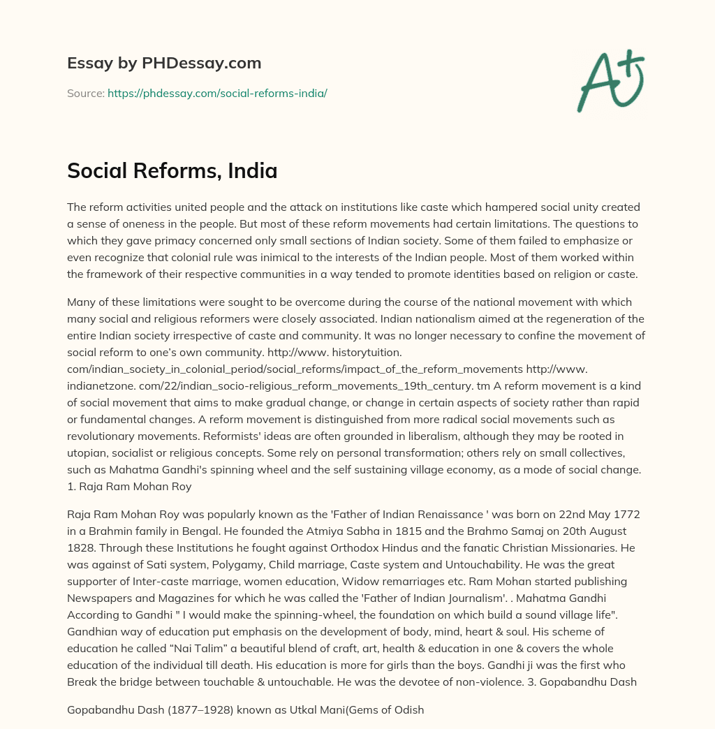 Social Reforms, India essay