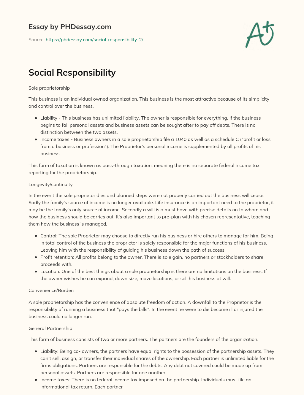 Social Responsibility essay