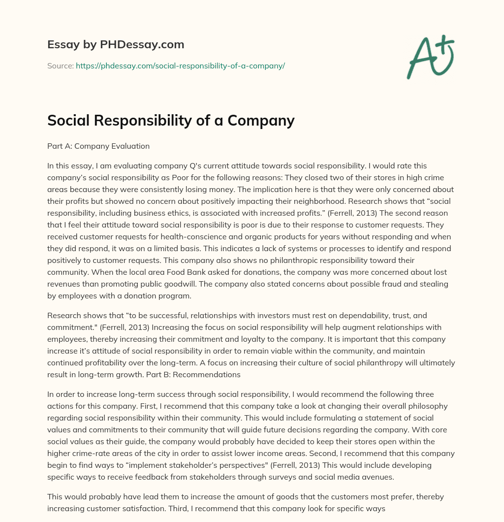 Social Responsibility of a Company essay