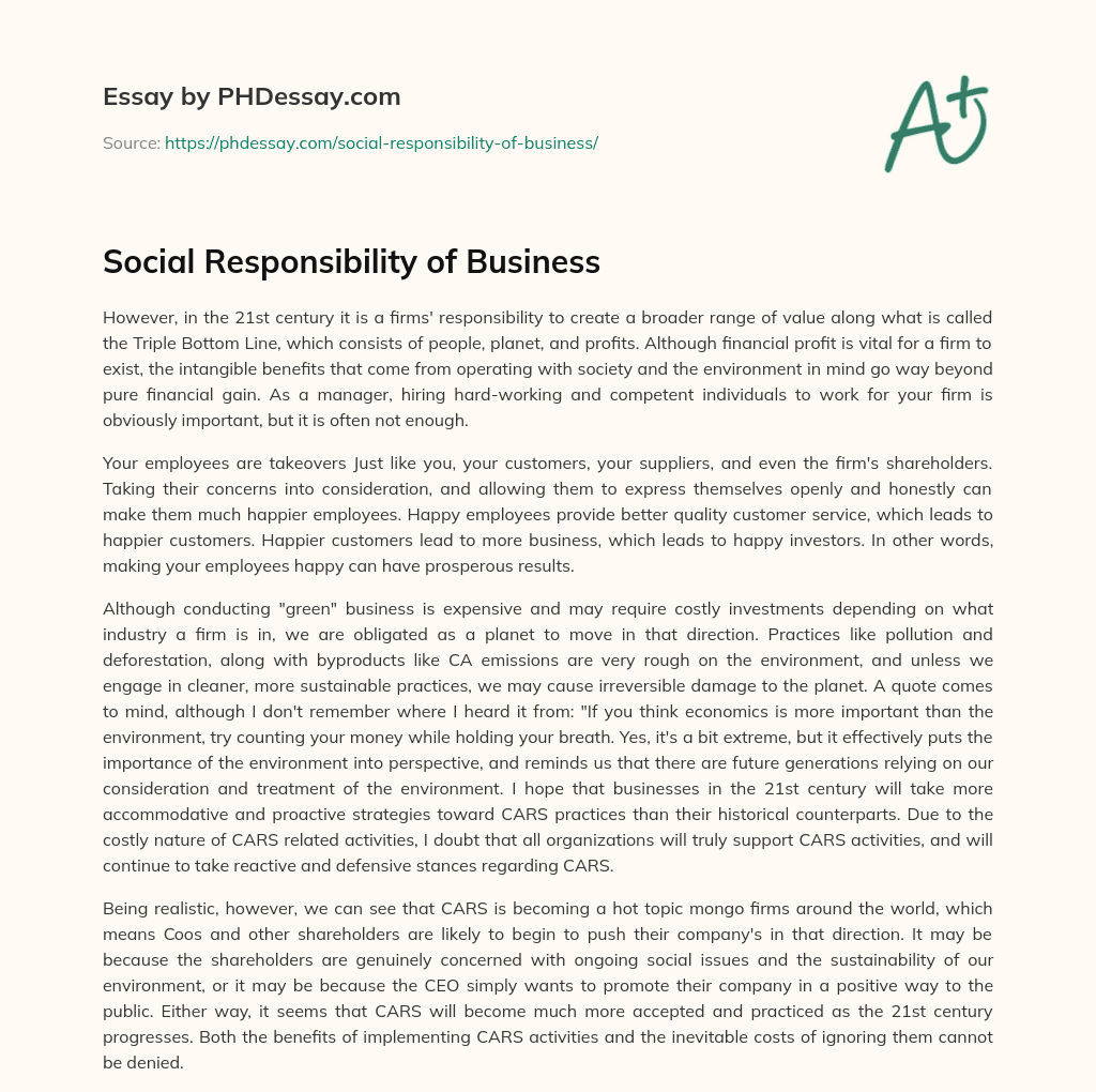 Social Responsibility of Business essay