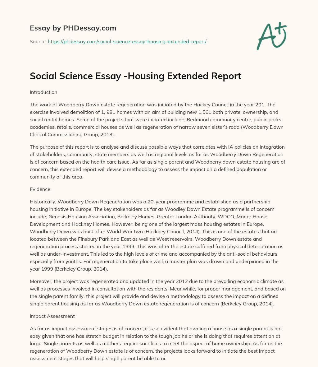 Social Science Essay -Housing Extended Report essay